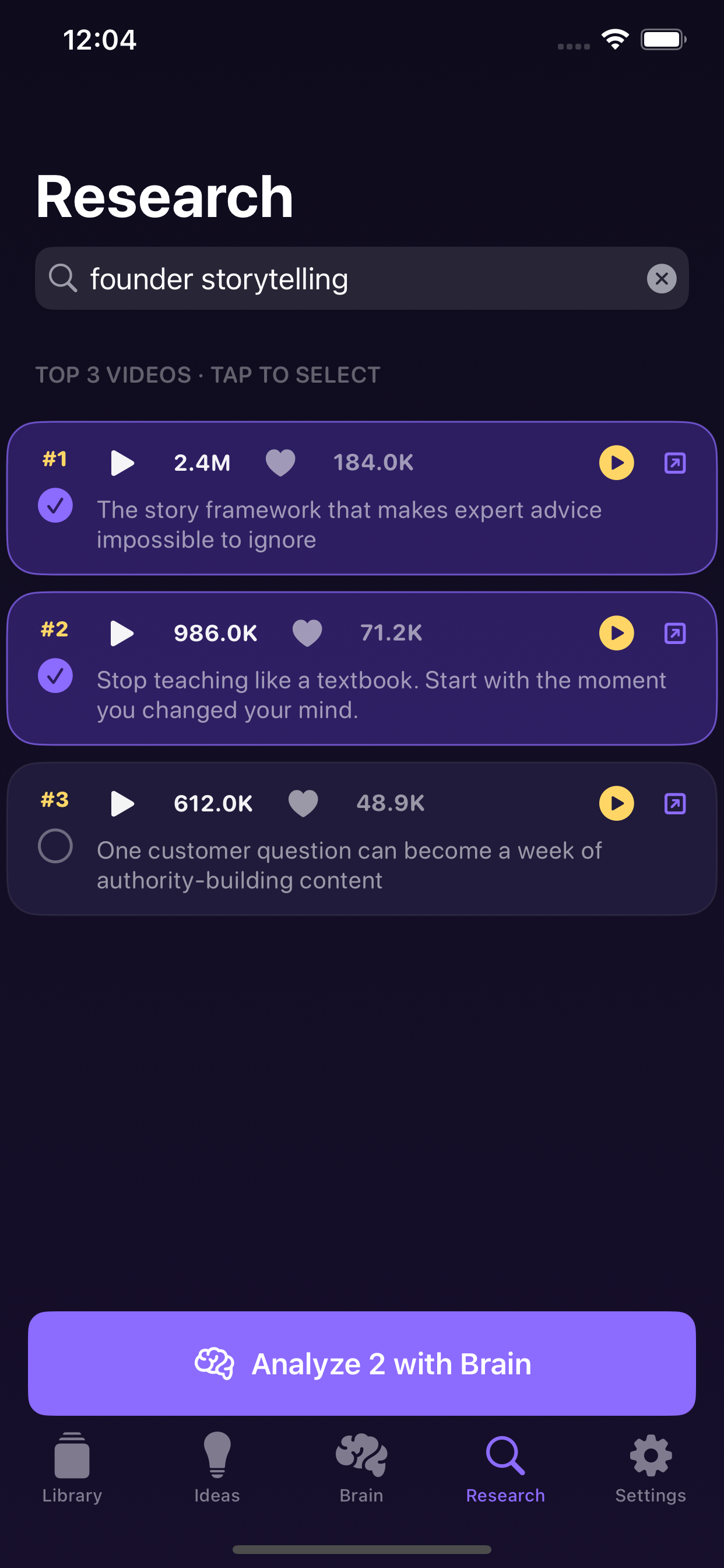 Thought Social short-form content research screen