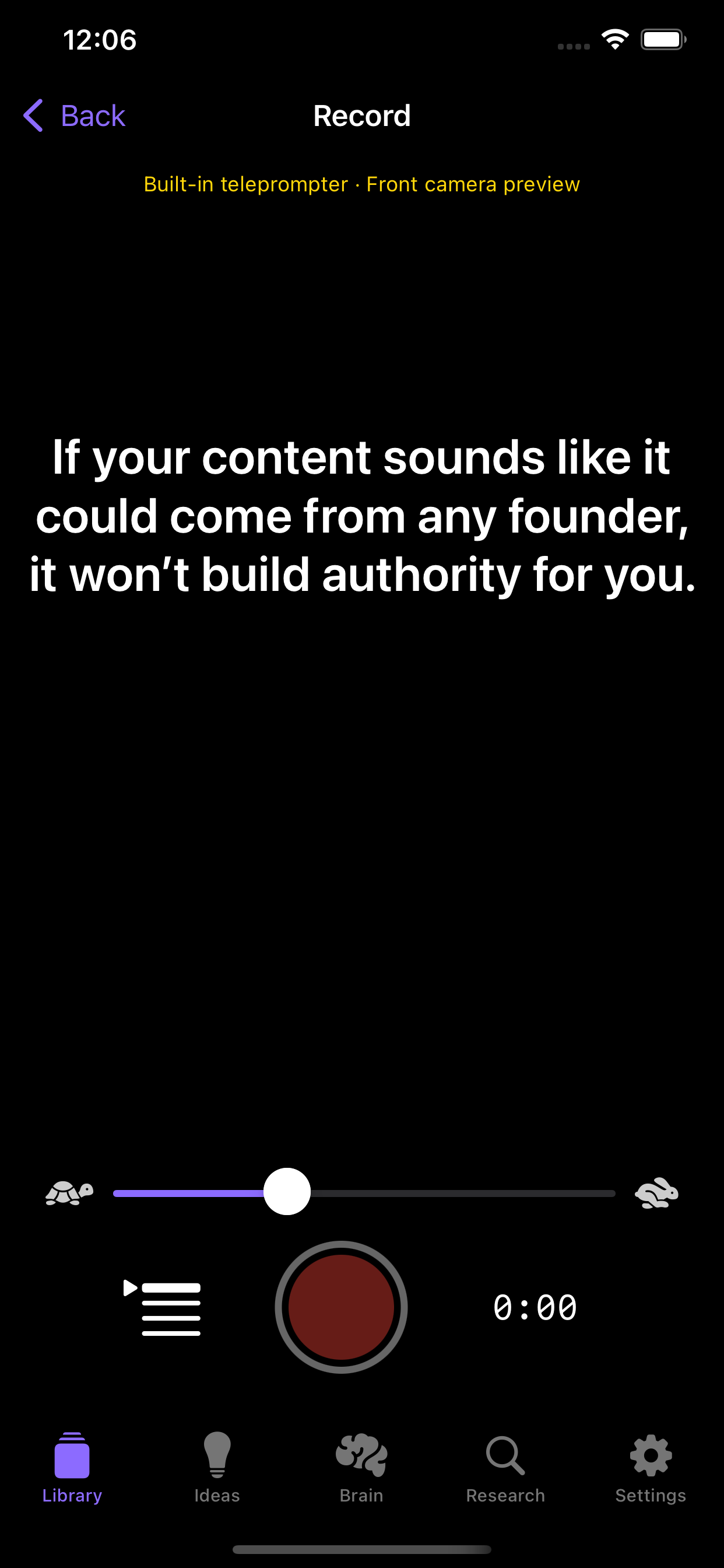 Thought Social built-in teleprompter and recording screen